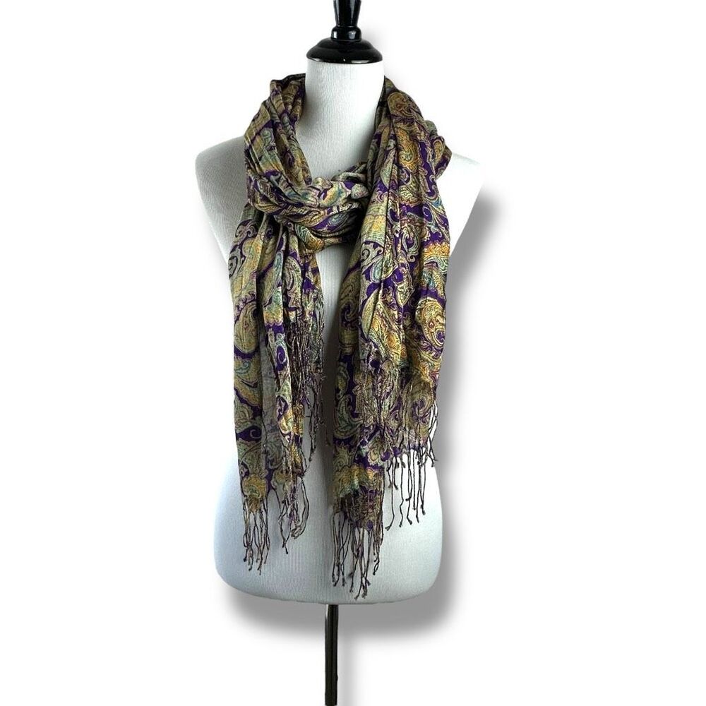 Cashmirette Women's Fringe Fashion Scarf Jewel‎ Tone Paisley Print Sophisticated